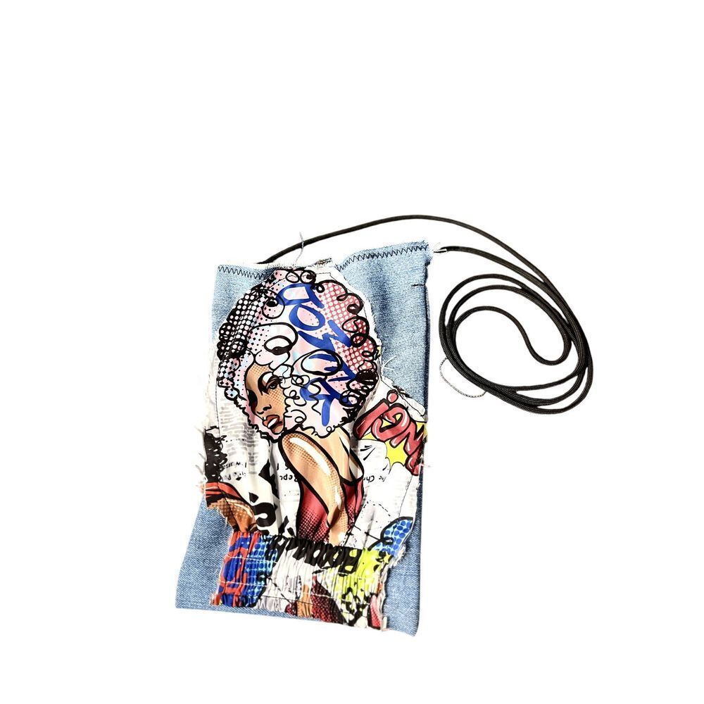 Upcycled‎ Denim Crossbody Bag with Graphic Print